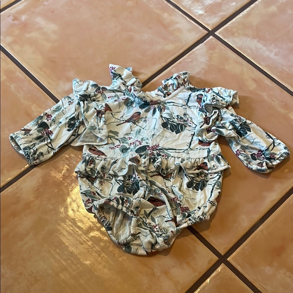 Kate Quinn Cream and Green Bodysuit with Ruffled Details